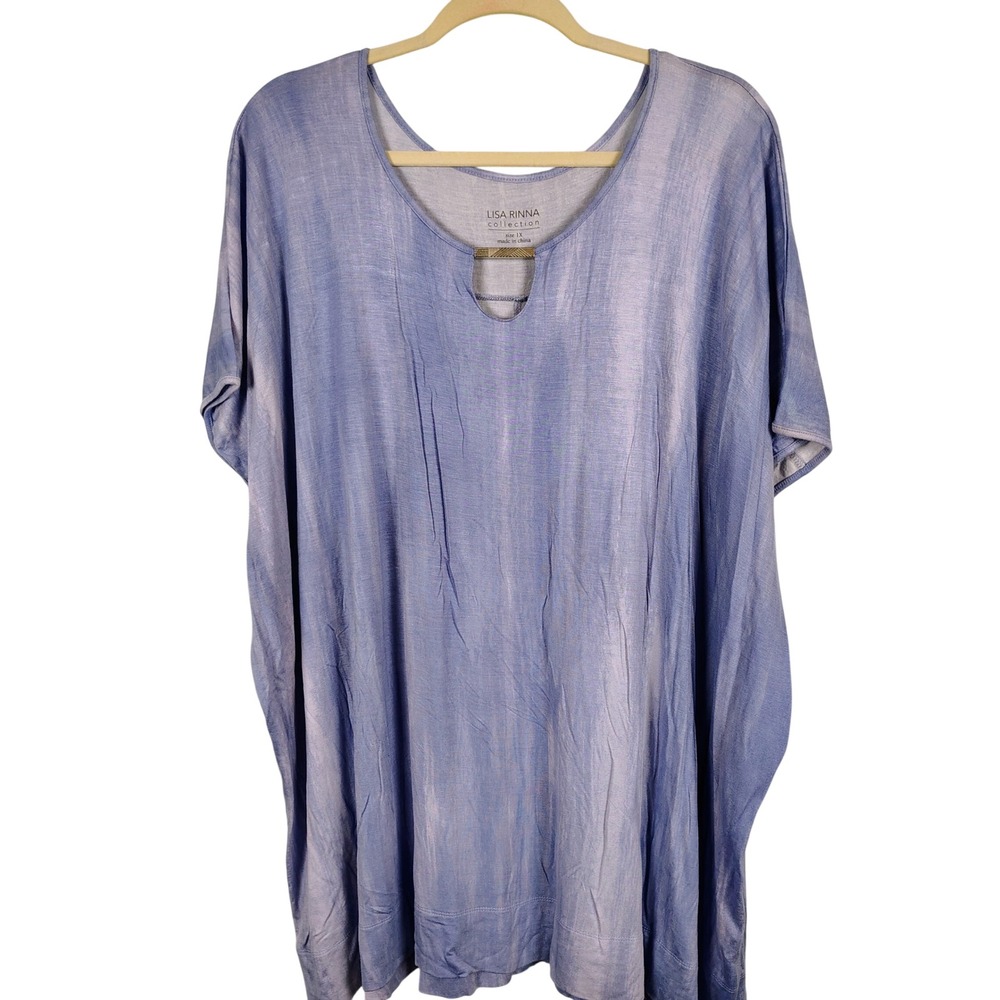 Lisa Rinna Womens 1X Oversized Tunic Purple Space Dye Rayon Boho Lagenlook
